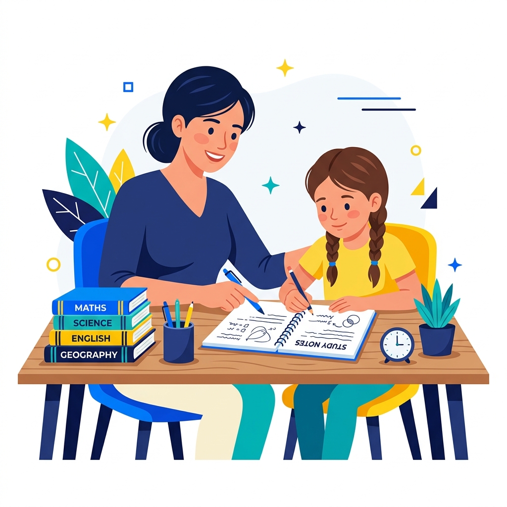 Mentor teaching student illustration